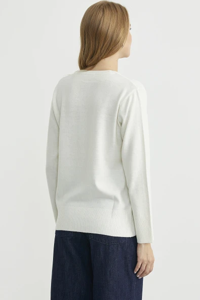 Bisiklet Yaka Yünlü Basic Triko Kazak - Kemik - Resim 6