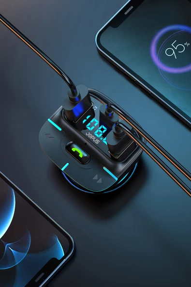 Jopus F9 Araç Fm Transmitter 5.3 Bluetooth Araç Kiti Usb Type-C Hızlı Şarj Çıkışlı Çakmaklık Girişli - 4