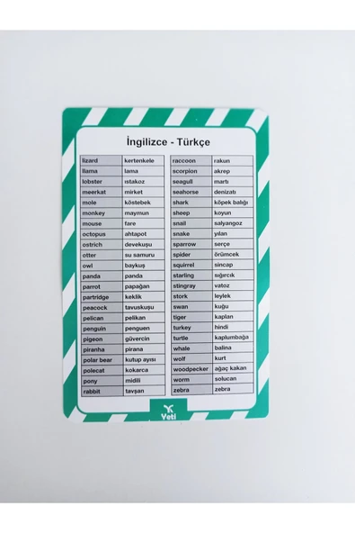 yeti kitap Ingilizce Kartlarım (hayvanlar) - 3