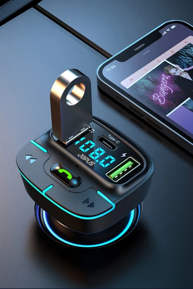Jopus F9 Araç Fm Transmitter 5.3 Bluetooth Araç Kiti Usb Type-C Hızlı Şarj Çıkışlı Çakmaklık Girişli - 5