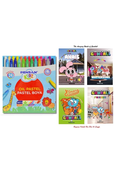 Pensan 24 Renk Pastel Boya Ve Pastel Tutucu Ve 4 Adet 16 Sayfalık Gumball Boyama Kitabı ürün görseli 1