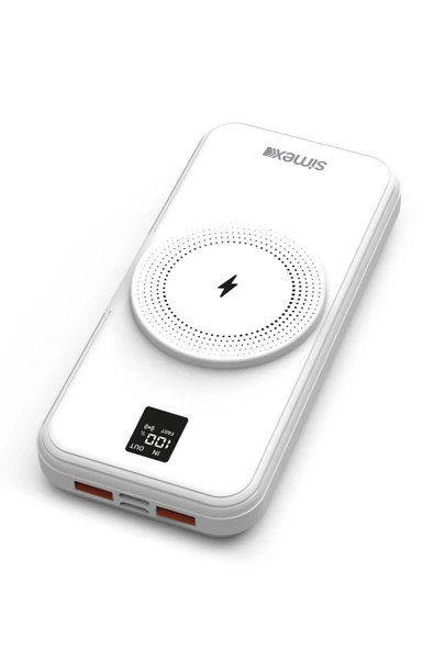 Simex Powerbank 10000mAh Dahili Kablolu 22,5W 15W Magnetic Wireless S-33 W-Power Beyaz - 2