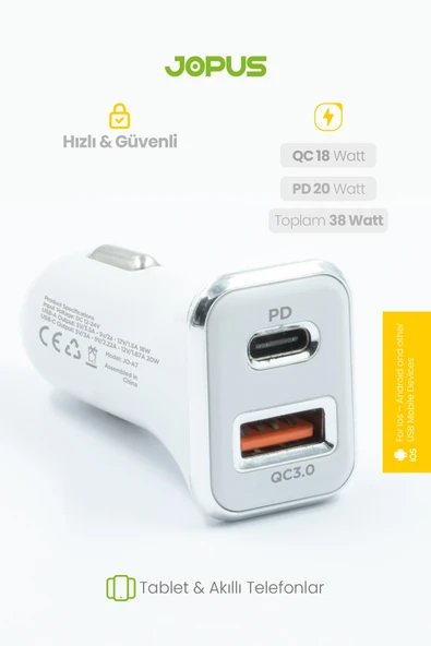 Jopus Universal Lightning PD 3.0 20W USB / PD Araç Sarji JO-A7 Troff - 5