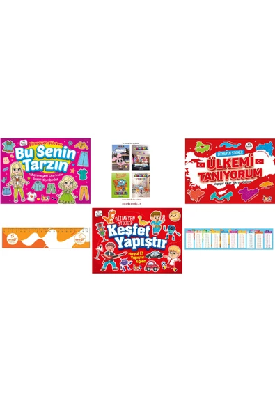 Bıcırık Yayınları Bitmeyen Stecer Bu Senin Tarzın-Keşfet Yapıştır-Ülkemi Tanıyorum ve 16 Syf'lık 4 Adet Gumball Boyama