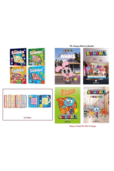 yükselen zeka 3-6 Yaş Stickerlı Sudoku Seti (260 Adet Sticker) ve The Amazing World of Gumball 4 Adet Boyama Kitab ürün görseli 1