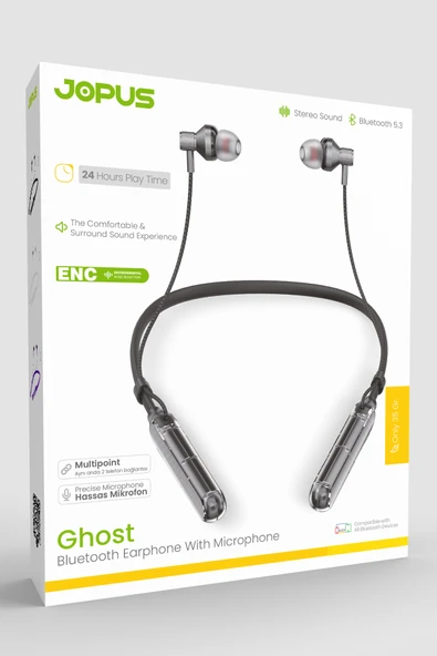 Ghost Boyun Askılı HD Ses Kaliteli Ses Değiştirme Modlu Bluetooth Kulaklık JP-BH06 Jopus - 10