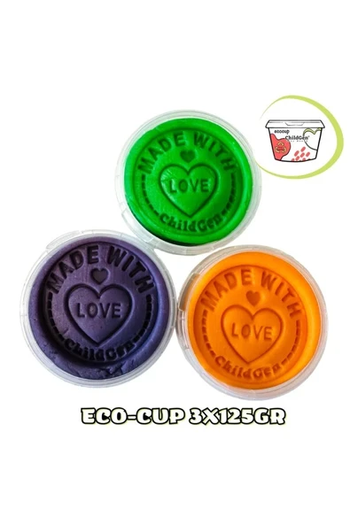 Doğal Oyun Hamuru  Eco Cup 3'lü Ara Renkler (Mor/Yeşil/Turuncu) 3x125gr - Resim 2