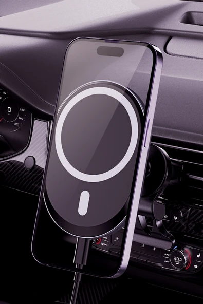 Simex Peteğe Takmalı Wireless Magsafe Hızlı Şarj 15 Watt Araç İçi Telefon Tutucu ve Temassız Şarj Aleti Cargador - 2