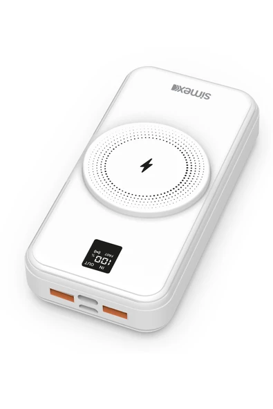 Simex Powerbank 20000mAh Dahili Kablolu 22,5W 15W Magnetic Wireless S-33 W-Power Beyaz - 2