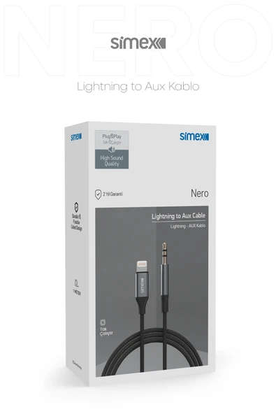 Simex Iphone Lightning To 3.5mm Kumaş Aux Ses Kablosu Stereo Destekli 1.1m Nero - 6