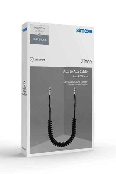 Simex 3.5mm Kumaş Spiralli AUX Kablosu SA-01 Zinco - 4