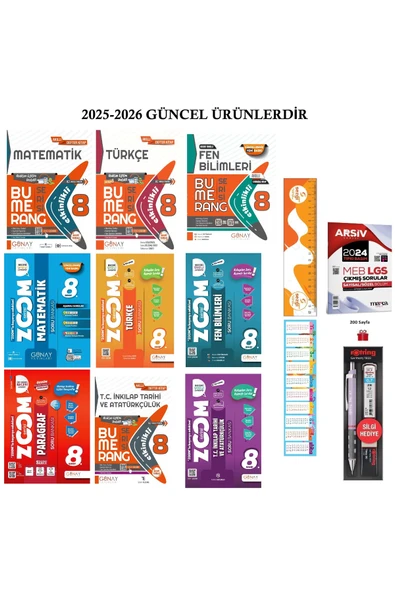 Günay Yayınları 8. Sınıf Bumerang Serisi Konu Anlatımlı ve Zoom Serisi Soru Bnakası Seti 9 Kitap+Ç.S+Sezgistore ürün görseli 1