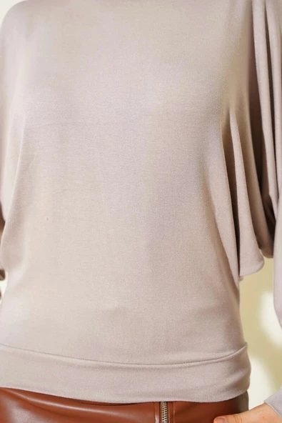 Yarasa Kol Salaş Bluz Vizon T4273 - Resim 4