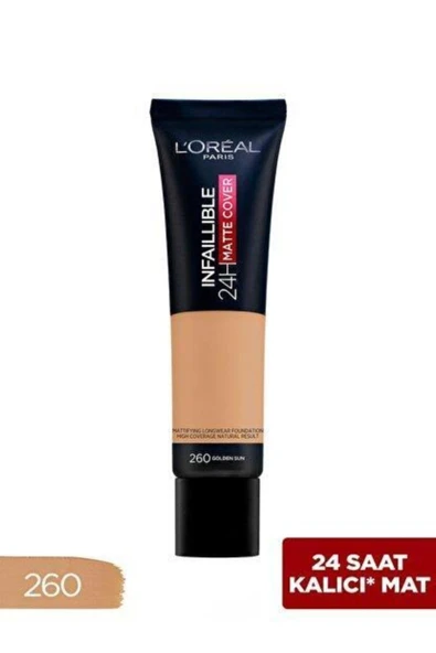 L'OREAL PARİS INFAİLLİBLE 24H MATTE COVER YÜKSEK KAPATICI FONDÖTEN 260 GOLDEN SUN 3600523784486 ürün görseli