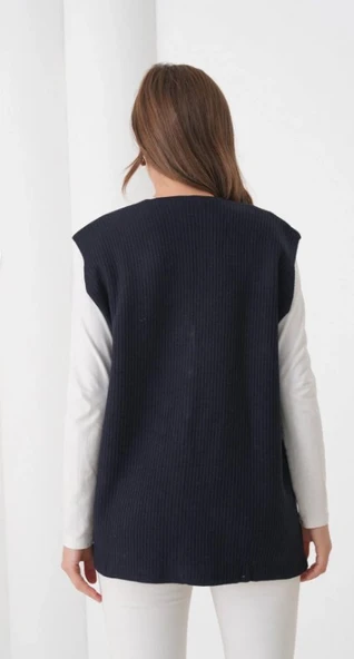 Kadın Anne Büyük Beden Fitilli Yün Triko Yelek - 5