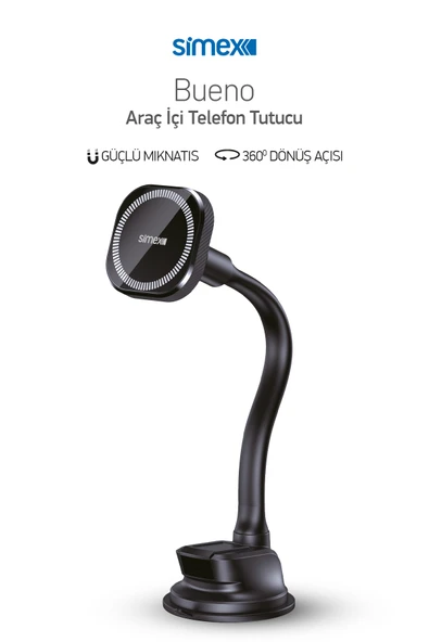 Simex Süper Yapışkanlı Araba Telefon Tutucu 360 Derece Vantuzlu Miknatisli Bueno ürün görseli 1