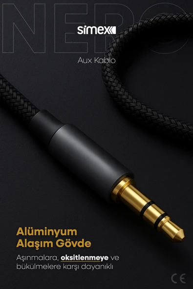 Simex Type C DAC 3.5mm Kumaş Aux Ses Kablosu Stereo Destekli 1.1m Nero - 5