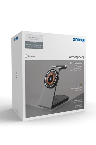 15W 3in1 Hızlı Manyetik Masaüstü Metal Magsafe Kablosuz Şarj Standı ve Telefon Tutucu Simex Atmosphere - 4