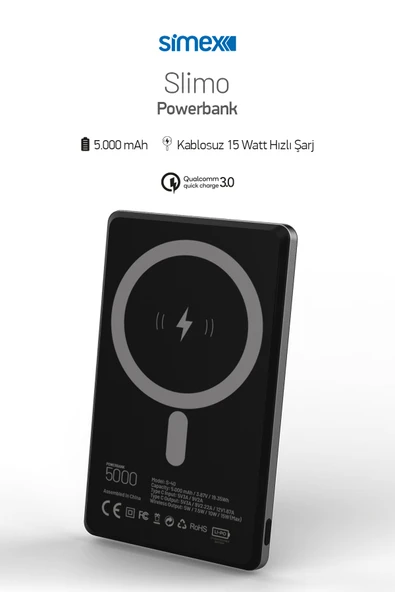 Simex  5000mAh Wireless Şarj Power Bank S-40 Slimo - 5