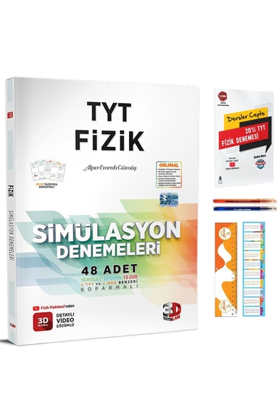 3D Yayınları TYT 3D Simülasyon Fizik Denemeleri ve Dersler Cepte 20'Li TYT Fizik Denemesi+2 Tükenmez Kalem+Ayraç ürün görseli 1