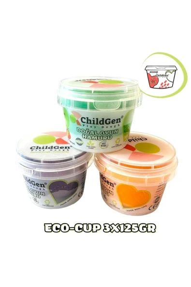 Doğal Oyun Hamuru  Eco Cup 3'lü Ara Renkler (Mor/Yeşil/Turuncu) 3x125gr - Resim 3