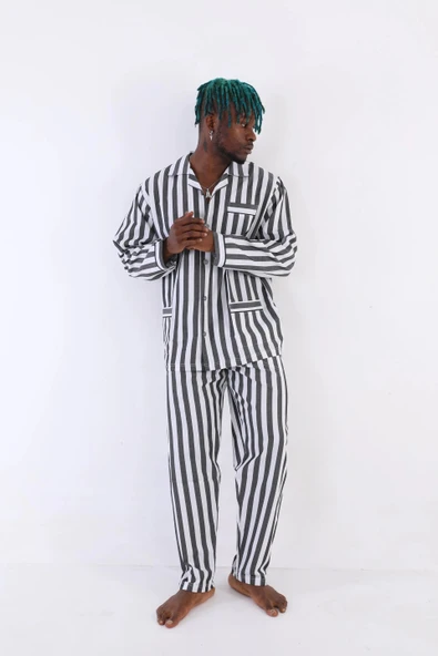 MDB Kocabey 4007 Uzun Kol Çizgili Gaffur Erkek Pijama Takım - Resim 5