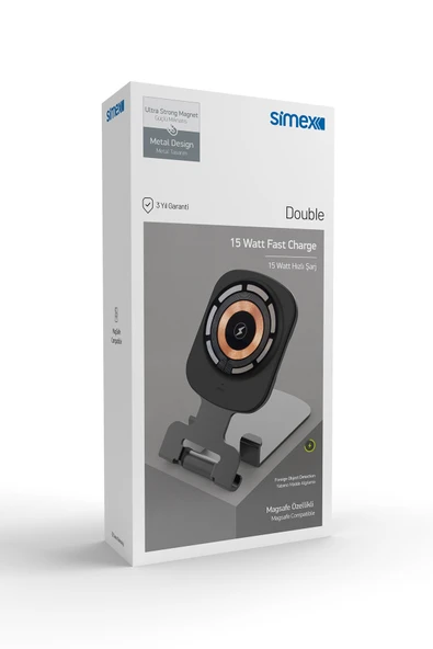 15W Hızlı Manyetik Masaüstü Metal Magsafe Kablosuz Şarj Standı ve Telefon Tutucu Simex Double - 6