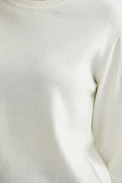 Bisiklet Yaka Yünlü Basic Triko Kazak - Kemik - Resim 4