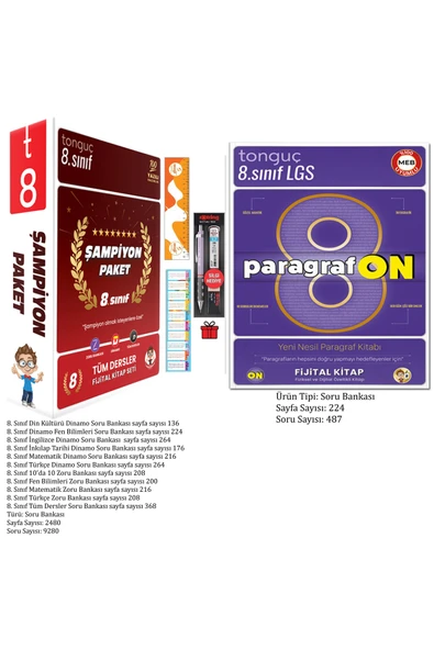 Tonguç Yayınları 8. Sınıf Şampiyon Paketi (11 Kitap) ve LGS ParagrafON Soru Bankası+Hediye Versatil Kalem ürün görseli 1