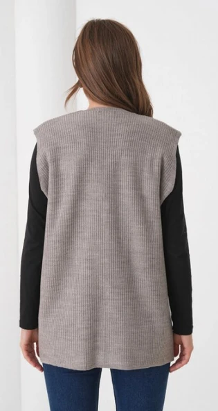 Kadın Anne Büyük Beden Fitilli Yün Triko Yelek - 3