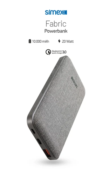 Simex 22,5W/PD 10000mAh Hızlı Şarj Power Bank S-37 Fabric