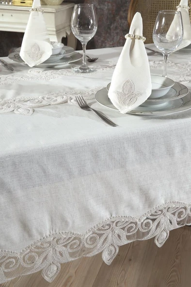 Fikriye Masa Örtüsü 26 Parça Krem - Resim 3