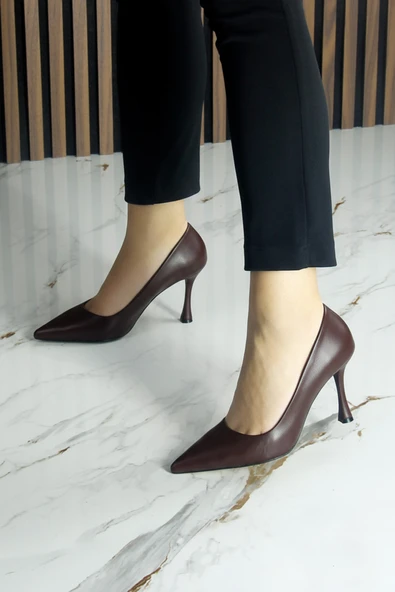 Erkan Saçmacı Suzanna Kahverengi Hakiki Dana Derisi Sivri Burun Klasik İnce Topuklu Ayakkabı - 6