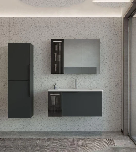 Orka Pure 80 cm Mat Antrasit Banyo Dolabı Takımı ve Boy Dolabı ürün görseli