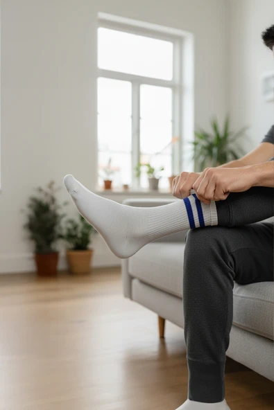 3'lü Pamuk Erkek Tenis Çorap Seti - Çizgili Desenli Tenis Çorap - 4