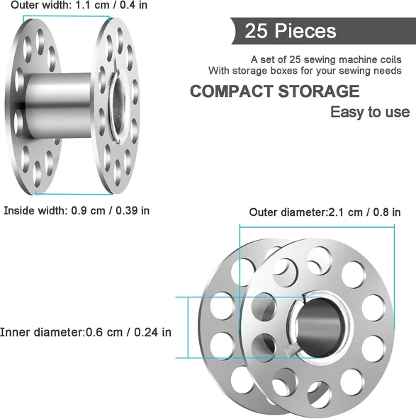 25 Adet Dikiş Makinesi Bobinleri Boş Metal Bobinler Makara Bobin Dikiş Makinesi - Resim 3