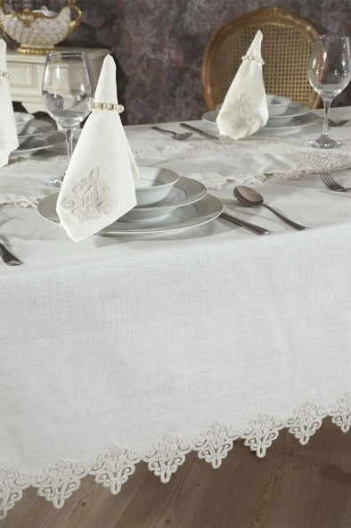 Yonca Masa Örtüsü 26 Parça Krem - Resim 5
