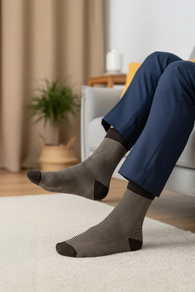 7'li Pamuk Erkek Soket Çorap Seti - Karışık Renkli Çemberli Çorap - Resim 7