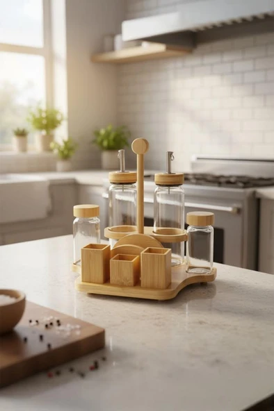 Bambum Mima - Peçetelik Ve Baharatlıklı 2'li Yağdanlık Büyük - Resim 3