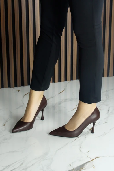 Erkan Saçmacı Suzanna Kahverengi Hakiki Dana Derisi Sivri Burun Klasik İnce Topuklu Ayakkabı - 7