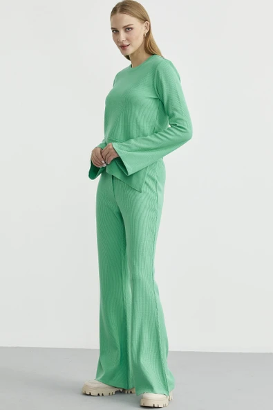 İkili Pantolon Kazak Triko Takım - Yeşil - 4