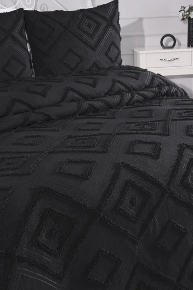 Çeyiz Diyarı Samira 3 Parça Çift Kişilik Pike Takımı Siyah - Resim 6