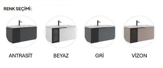 Orka Pure 80 cm Mat Antrasit Banyo Dolabı Takımı - Resim 4