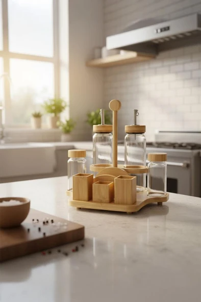 Bambum Mima - Peçetelik Ve Baharatlıklı 2'li Yağdanlık Büyük - Resim 4