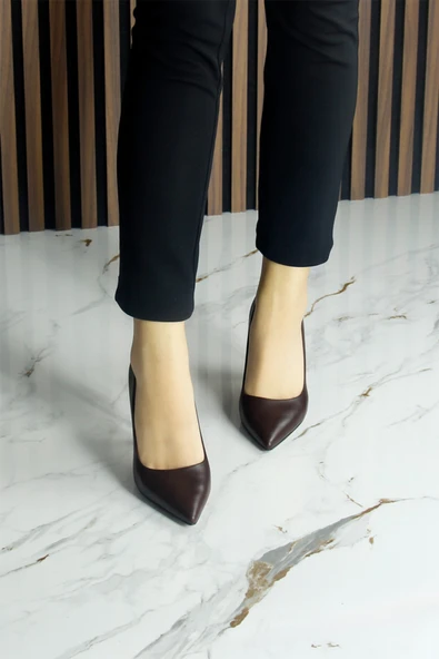 Erkan Saçmacı Suzanna Kahverengi Hakiki Dana Derisi Sivri Burun Klasik İnce Topuklu Ayakkabı - 4