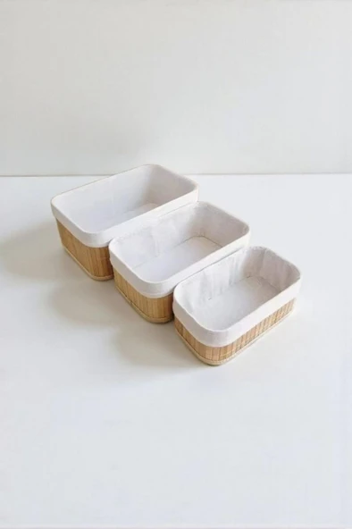 Dikdörtgen 3' lü Bambu Sepet Çok Amaçlı Dekoratif Düzenleyici Organizer Banyo Düzenleyici - 3