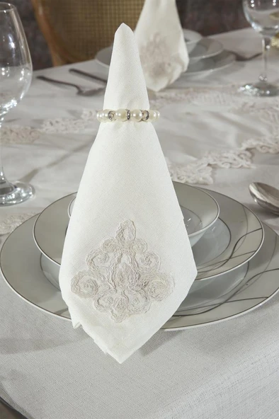 Yonca Masa Örtüsü 26 Parça Krem - Resim 4