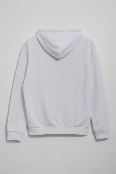 Erkek Kapüşonlu Cepli Yazı Baskılı Beyaz Sweatshirt - 3