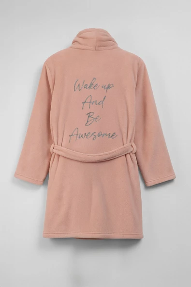 Kadın Yumuşak Kadife Dokulu Pudra Sabahlık - 2