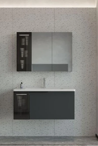 Orka Pure 80 cm Mat Antrasit Banyo Dolabı Alt Modül ve Lavabo - Resim 2